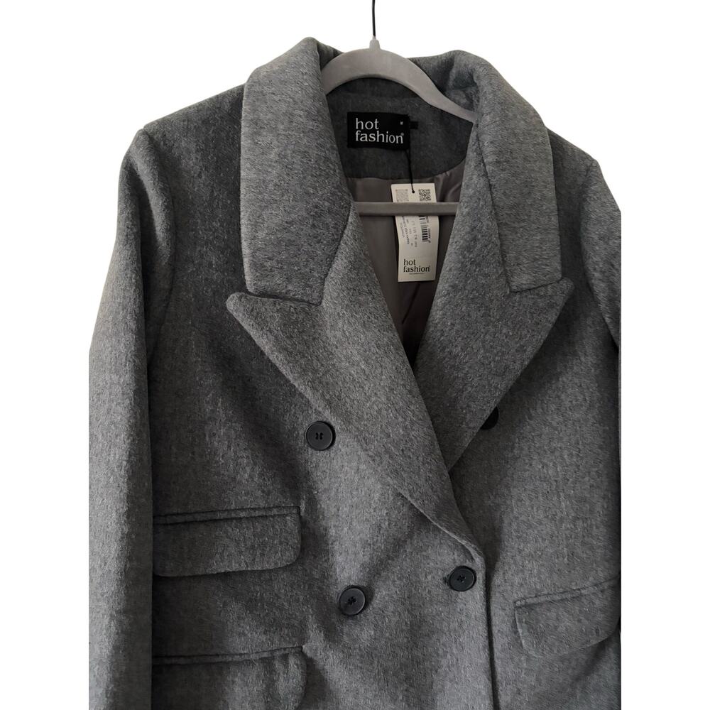 NWT Hot Fashion Gray Long Wool Blend Coat Double Breasted Maxi Coat M - Picture 7 of 11